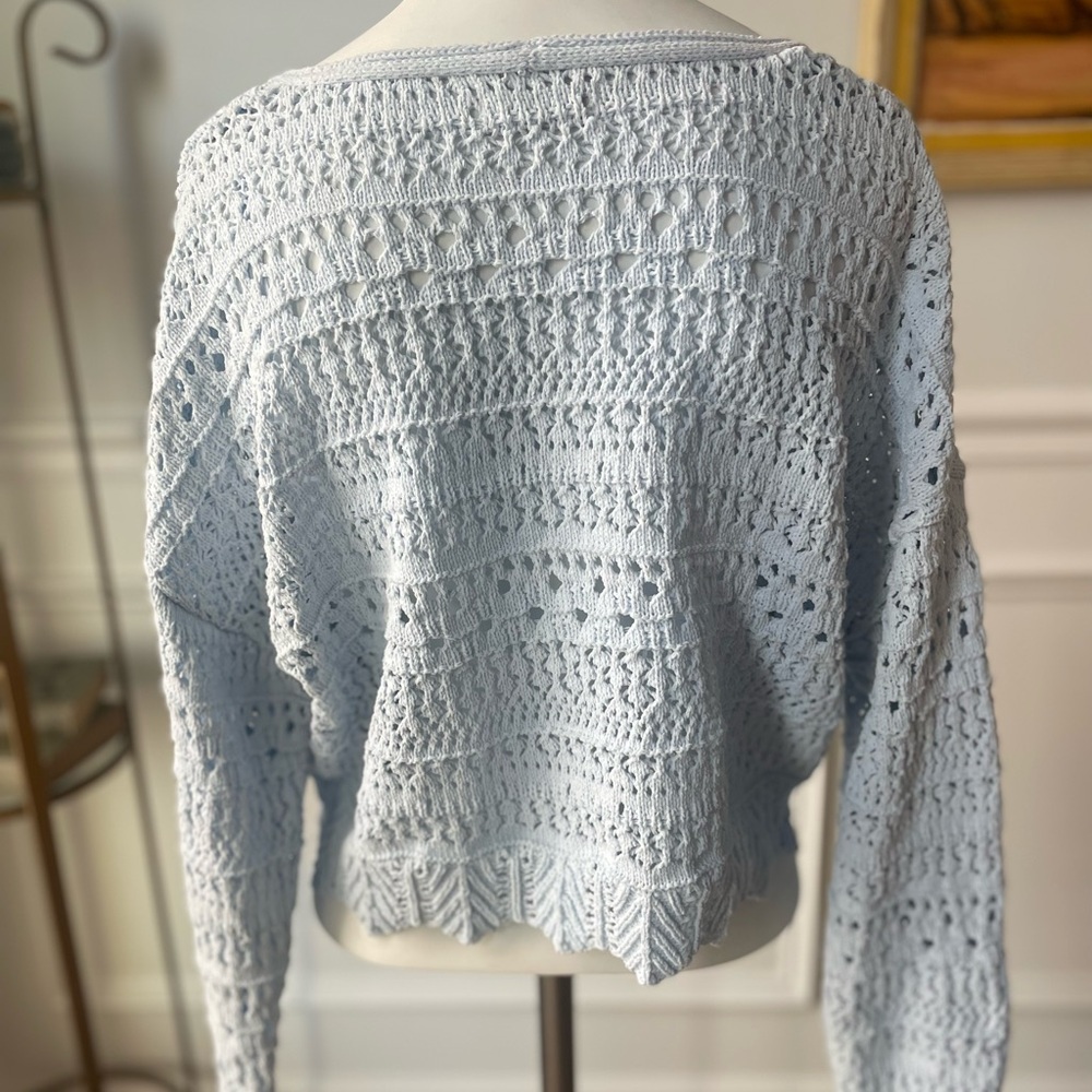 Sky Blue Crochet Cropped Sweater - Picture 3 of 5